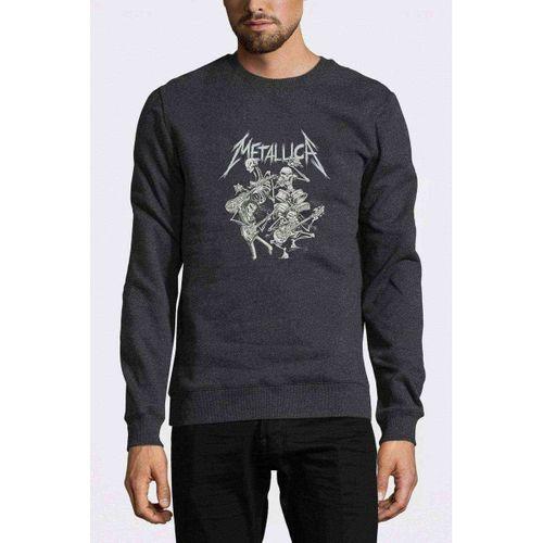 Metallica Kurukafa Scool Baskılı Füme Antrasit Erkek Sweatshirt