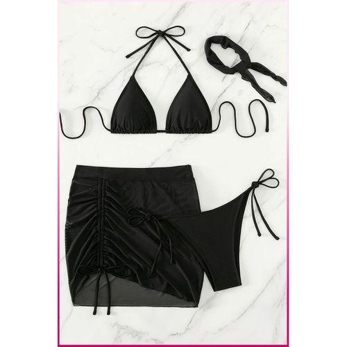 Siyah Askılı Bikini Takımı + Ayarlanabilir Büzgülü Etek – Tatil Stili