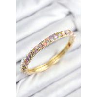 Mineli Pirinç Zirkon Taşlı Pembe Mor Çiçek Motifli Gold Kadın Kelepçe