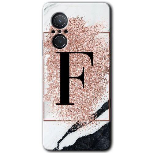 Huawei Nova 9 SE Kılıf HD Desen Baskılı Arka Kapak - Pembe Mermer Desenli F Harfi + Kırılmaz Cam
