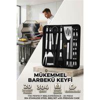 Profesyonel Barbekü Seti 20 Parça Çantalı Paslanmaz Çelik Mangal Maşa Spatula Fırça Şiş 723132
