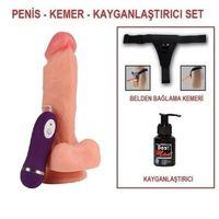 17,5 cm Belden Bağlamalı Titreşimli Realistik Dildo Penis Set