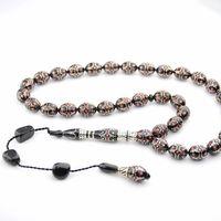 Kırmızı Mine Piramit Yol İşlemeli Oltu Sıkması Tespih