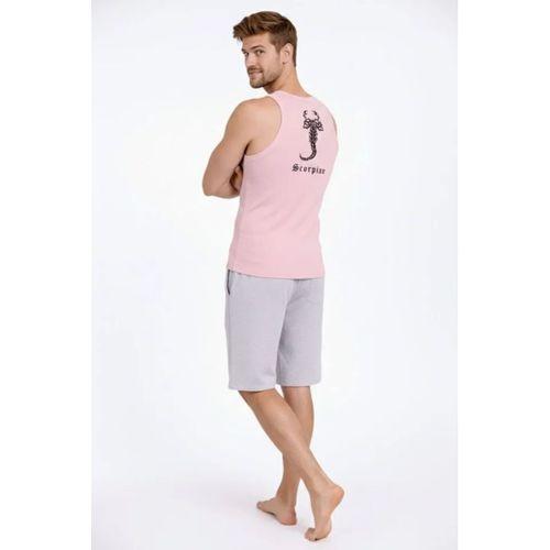Erkek Fitilli Atlet Sıfır Yaka Slim Fit Arka Baskılı Spor Atlet - Pembe