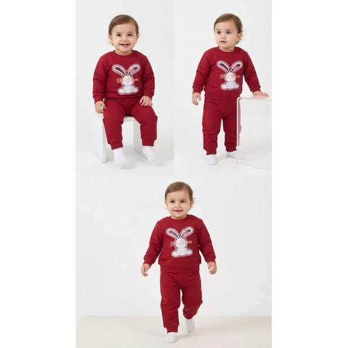 6/24 Ay Tavşan Baskılı Pamuk Penye Bebek Takımı