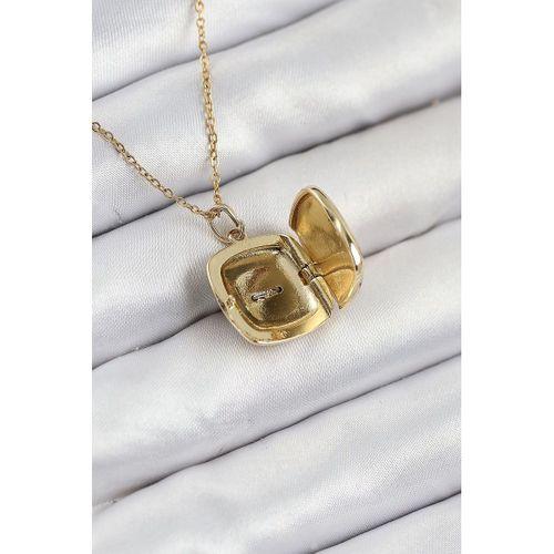 316L Çelik Zirkon Taşlı Açılabilr Kapaklı Göz Model Gold Renk Kadın Kolye