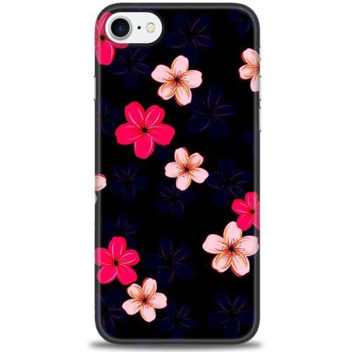 iPhone SE 2020 Kılıf HD Baskılı Kılıf - Pembe Mavi Çiçekler + Tam Ekran Koruyucu