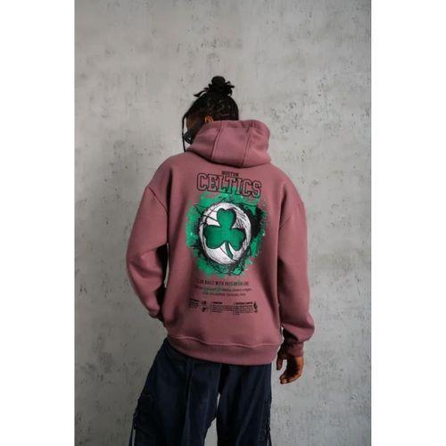 Erkek Baskılı Kapüşonlu Ve Kordon İpli Sweat - Gül Kurusu