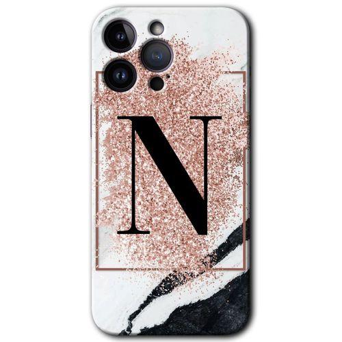 Potkal Hediye Fabrikası iPhone 14 Pro Kılıf HD Desen Baskılı Arka Kapak - Pembe Mermer Desenli N Harfi