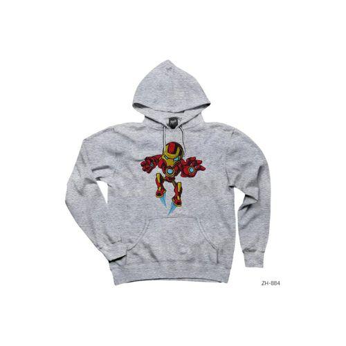 Iron Man Cartoon Gri Kapşonlu Sweatshirt Hoodie