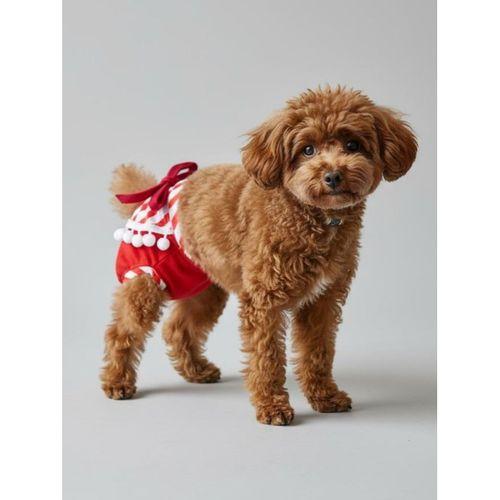 Red Frilly Dişi Köpek Regl Külotu | Köpek Donu | Köpek İç Çamaşırı | Ayarlanabilir Bağcıklı | Küçük Irklar İçin
