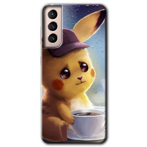 MRCİLETİSİM Samsung Galaxy S21 Plus Kılıf HD Desen Baskılı Arka Kapak + Temperli Cam - Üzgün Pikaçu