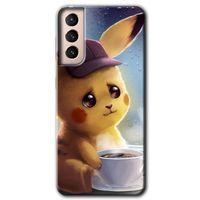 MRCİLETİSİM Samsung Galaxy S21 Plus Kılıf HD Desen Baskılı Arka Kapak + Temperli Cam - Üzgün Pikaçu