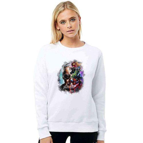 Stan Lee Brush Baskılı Beyaz Kadın Sweatshirt