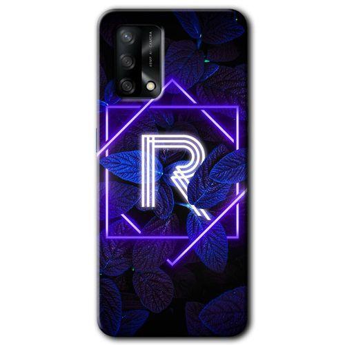 Oppo A74 Kılıf HD Desen Baskılı Arka Kapak - Dark Neon Yaprak R Harfi + Kırılmaz Cam