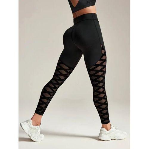 Kadın Yüksek Bel çapraz Desen Tül Detaylı Spor Dalgıç Tayt