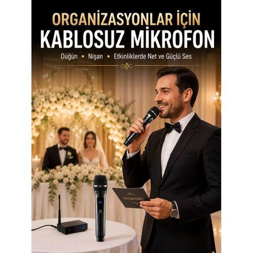 Yeni Nesil Kablosuz El Mikrofonu Seti Dijital Ekranlı Çift Mikrofonlu