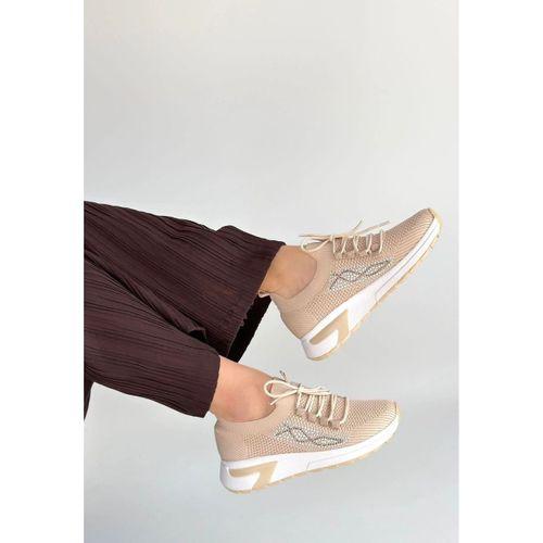 Belan Bej Triko Bağcıklı Spor Ayakkabı