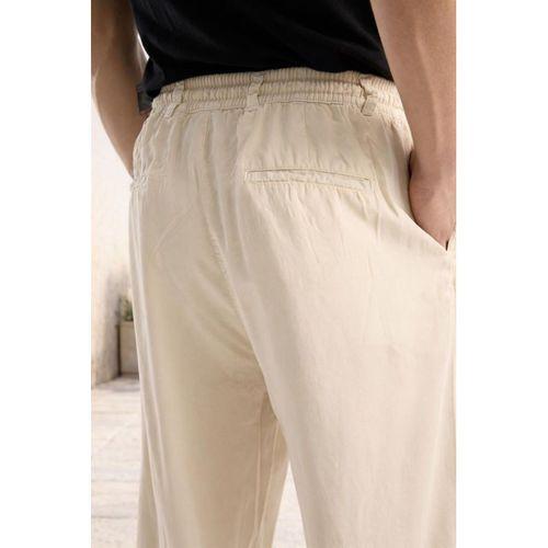 Magnus Tensel Kumaş Relaxed Fit Beli Lastikli Yazlık Erkek Pantolon - Krem