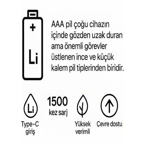 Type-c Şarjlı 800mwh 1.5v Şarj Edilebilir 2’li Aaa İnce Pil - Lityum Iyon Batarya