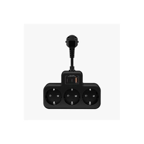 Çoklu Kablolu Priz Yüksek Gerilim Korumalı 3’lü Priz 1x Usb 2x Type-c Çıkışlı Grup Priz Çoğaltıcı Siyah