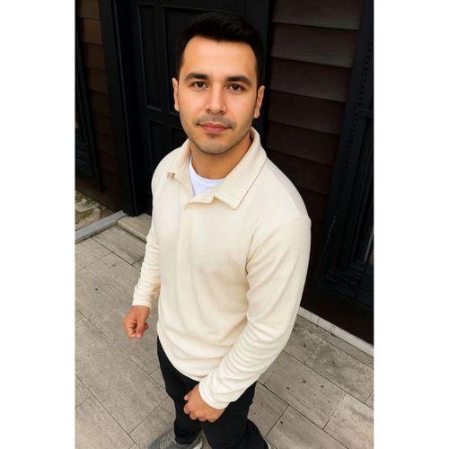 Erkek Fitilli Polar Sweatshirt – Düğmesiz Polo Yaka, Oversize Rahat Kalıp, Kalın Polar Kumaş, Kışlık Ve Baharlık Şık Günlük Üst - Beyaz