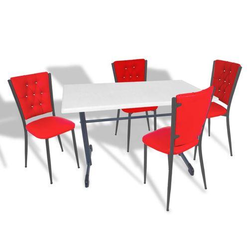 Dockers Halley - Kapitoneli Mutfak Masa Takımı - 70x120 (Werzalit, Wermodin veya Allzalit Tabla) - Beyaz-Kırmızı