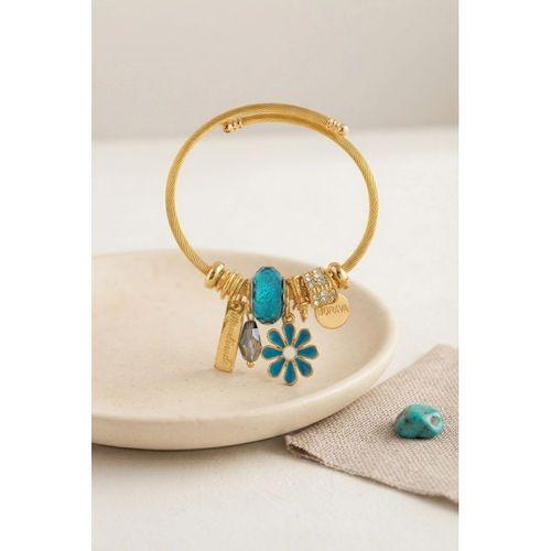 Mavi Papatya Model Gold Renk Charmlı Bileklik