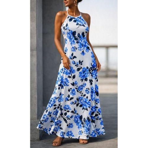 Kadın Omuzlardan Açık Ip Askılı Desenli Uzun Süprem Elbise