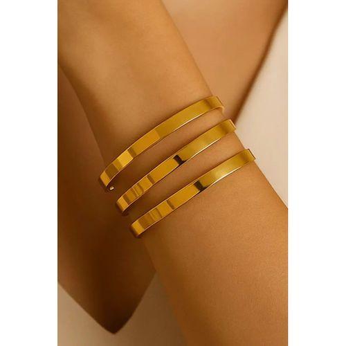 2'Lİ Set - 3 Adet Kalın Ajda Bilezik, Balık Kılçığı Yassı Gold Kaplama Bileklik SNJ-SET1006