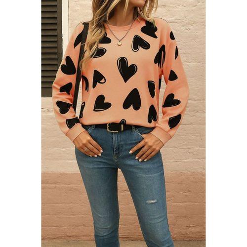 Kadın Uzun Kollu Bisiklet Yaka Kalp Desenli Iki Iplik Bluz