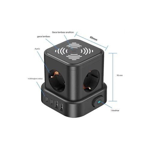 4lü Akım Korumalı Priz Gece Lambalı 2xusb 2xtype-c Çıkış Yüksek Gerilim Koruma Çoklu Priz Çoğaltıcı