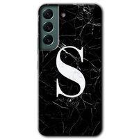 MRCİLETİSİM Samsung Galaxy S22 Kılıf HD Desen Baskılı Arka Kapak + Temperli Cam - Siyah Mermer Desenli S Harfi