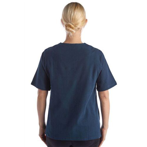 Şile Bezi Kısa Kol Petrol Nakışlı V Yaka Yazlık Otantik Bluz