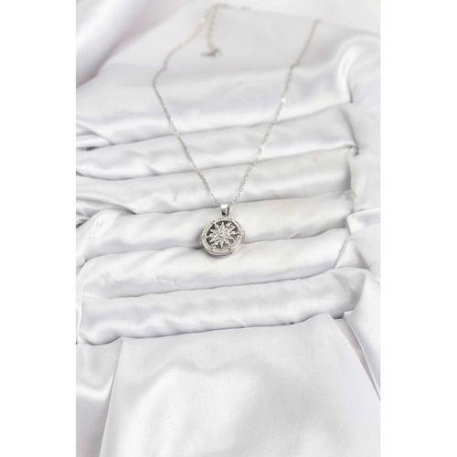 316L Çelik Zincir Gümüş Renk Kutup Yıldızı Kapaklı Model Kadın Kolye