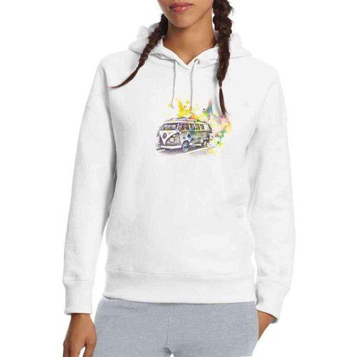 Sulu Boya T1 Baskılı Beyaz Kadın Kapşonlu Sweatshirt