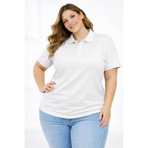 Pike Kumaş Düğmeli Yaka Battal Büyük Beden Günlük Kısa Kol Tişört T-shirt - Beyaz