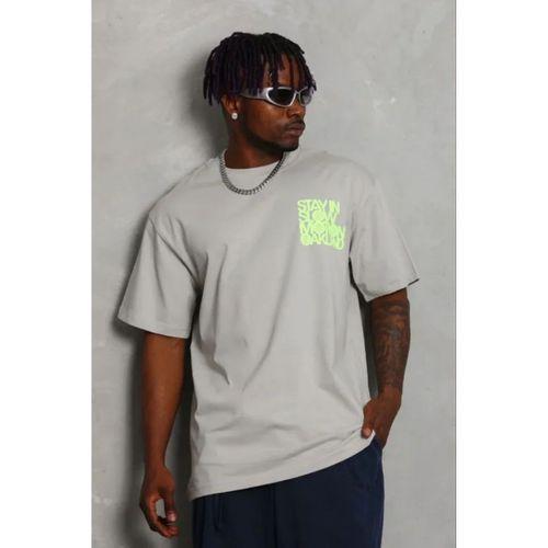 Erkek Baskılı T-Shirt Kısa Kol Bisiklet Yaka Regular Fit Rahat Kalıp Günlük Tişört - Gri