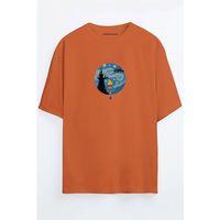 Harmandar Harmandar Alice Baskılı Unisex Siyah - Beyaz -Turuncu - Bej Oversize T-Shirt