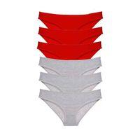 6 Adet Eko Set Likralı Kadın Slip Külot Kırmızı Gri