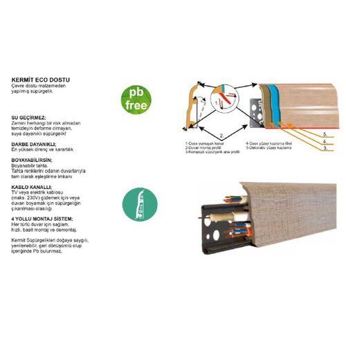 KERMİT PVC 8CM KABLO KANALLI SÜPÜRGELİK