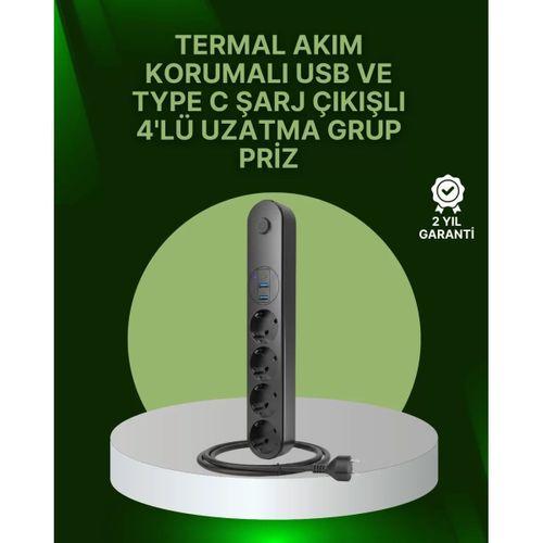 4 Priz 2 Usb 1 Type-c Akım Korumalı Çoklu Priz Led Anahtarlı