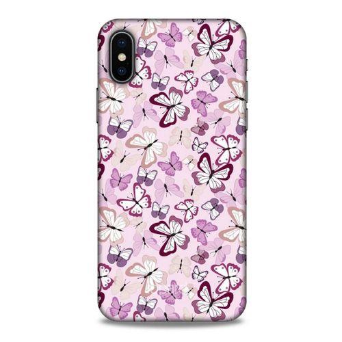 Apple iPhone XS Kılıf Kelebek Etkisi (2) Kabı Mor Beyaz
