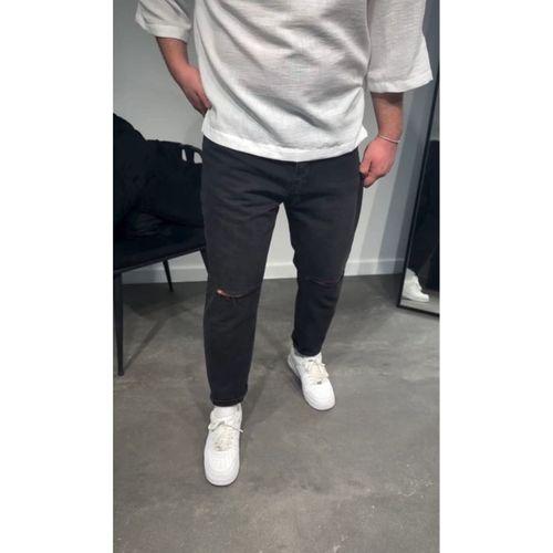 Erkek Siyah Dizi Yırtık Boyfriend Jean