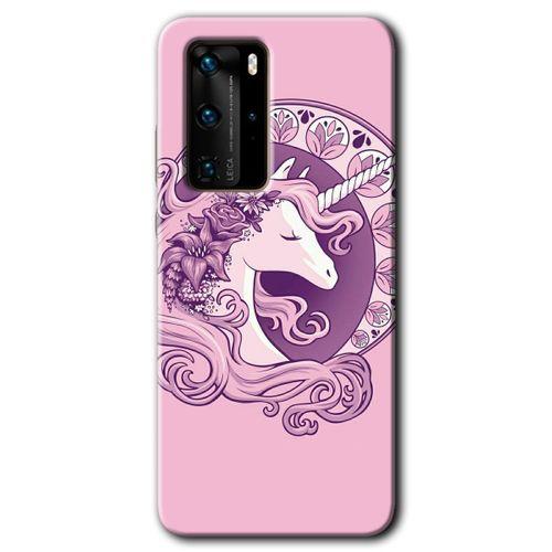 Potkal Hediye Fabrikası Huawei P40 Pro Kılıf HD Desen Baskılı Arka Kapak - Unicorn-Pembe