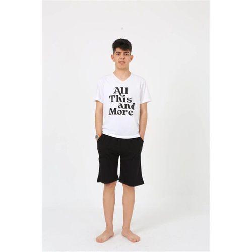 Erkek Genç Garson Boy Kısa Kol Beyaz Penye Şortlu Pijama Takımı