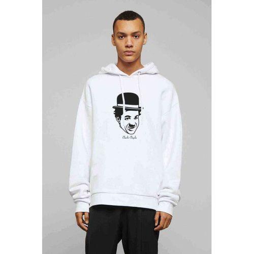 Charlie Chaplin Baskılı Beyaz Erkek Kapşonlu Sweatshirt
