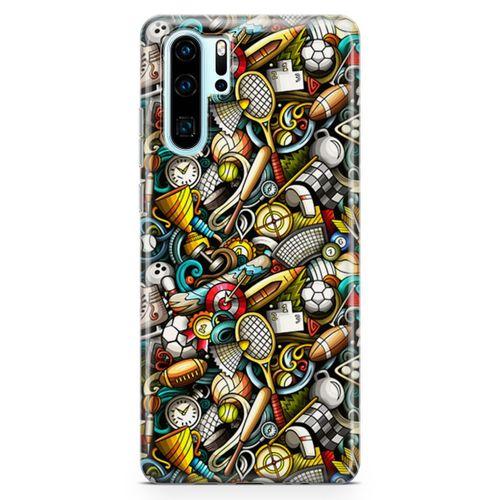 Huawei P30 Pro Kılıf Basket Futbol Doodle Arka Kapak Koruma Desenli Full Koruyucu