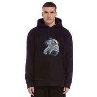 Astronot Dünyadan Uzaya Yolculuk Baskılı Siyah Erkek Kapşonlu Sweatshirt