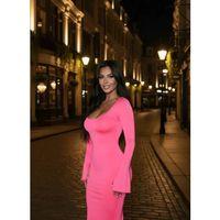 Kadın Uzun Kollu Kare Yaka Volanlı Manşet Detay Maxi Boy Elbise